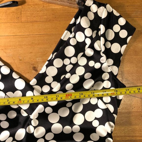 Maggy London Satin Polka Dot MIDI Dress Black and White Size 8 - Picture 10 of 16